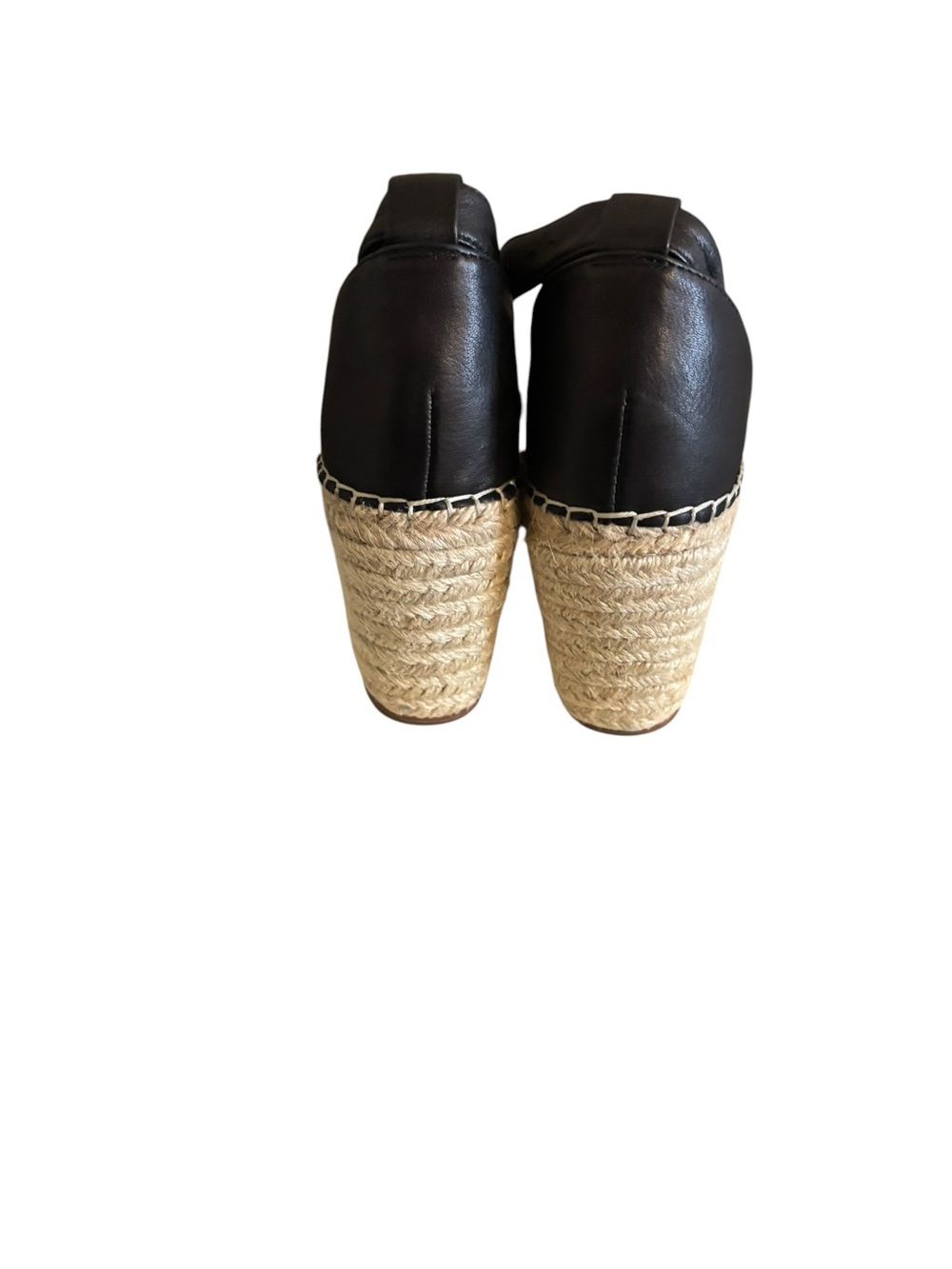 Caslon Black Leather Espadrille Wedge Sandals with Ankle Tie - Picture 5 of 9